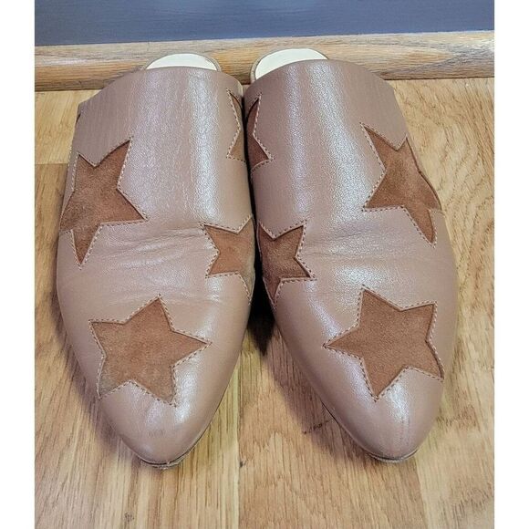 Arno Italian Brown Leather Star Print Mules 6.5 - Picture 3 of 8